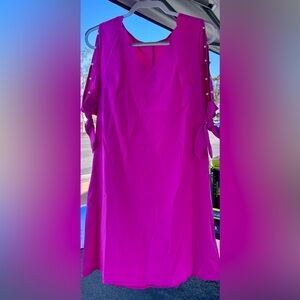 Elegant Pink Dress with pearl arm accents